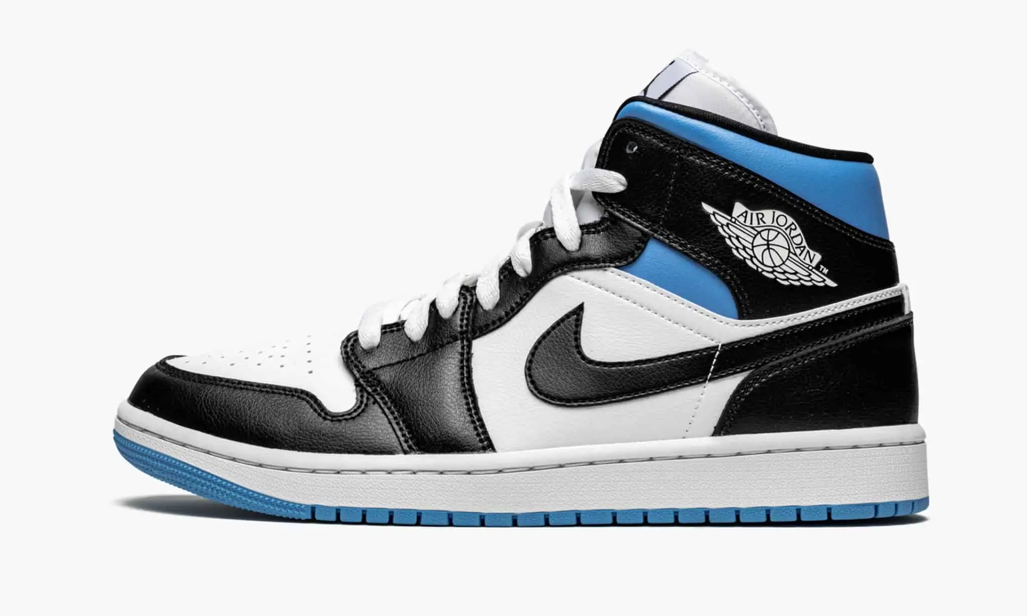 Jordan 1 blue and black hot sale and white